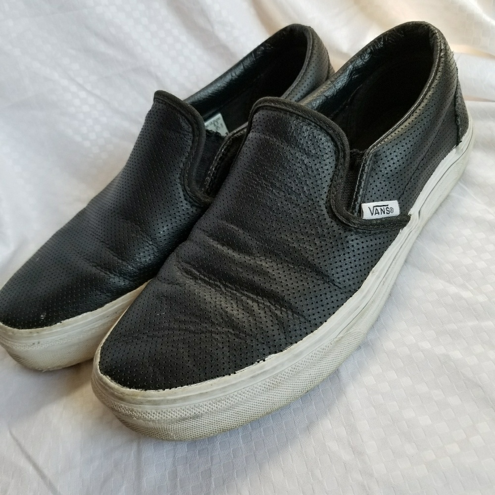 Black perforated leather slip on Vans